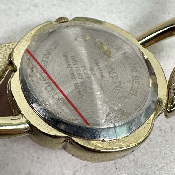 Embassy Watch Womens 29mm Flower Orange Enamel Pave Bezel Clamper New Battery - Picture 9 of 11